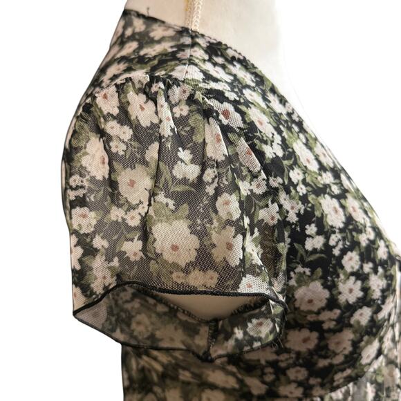 Full Tilt L Tie Floral‎ Top Fairy Whimsygoth Summer Sheer Mesh Festival Party - Picture 3 of 11